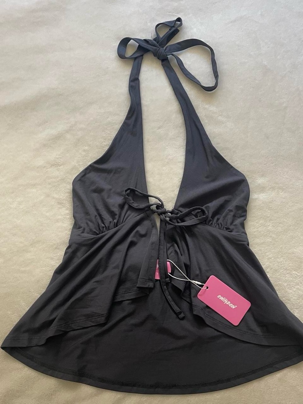 Edikted Black Halter Crop Top with Front Tie
